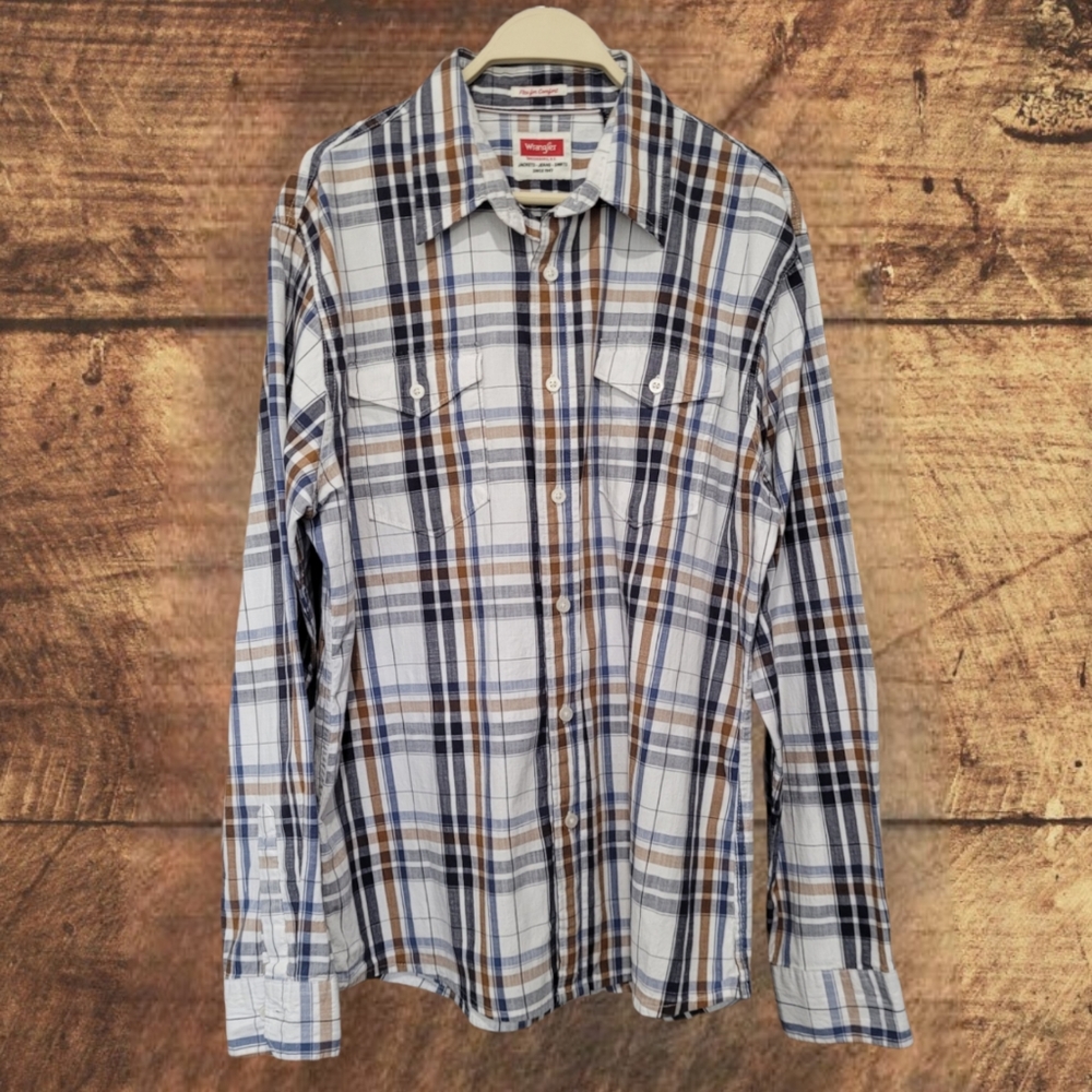 WRANGLER MEN'S COMFORT FIT BUTTON UP LONG - SLEEVE SHIRT, SIZE: L